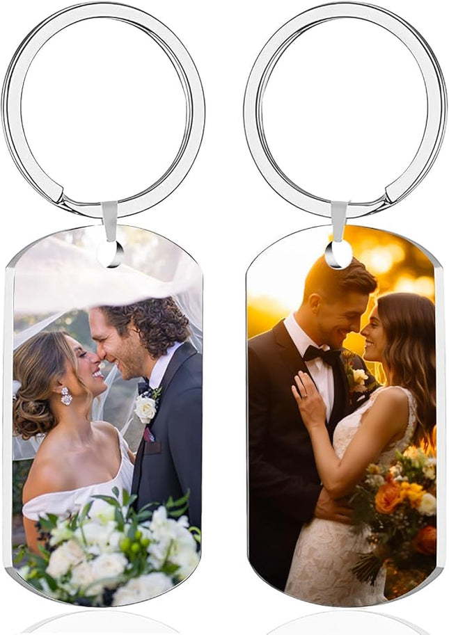 Custom Keychain, Personalized Keychain with Photo Text, Customized Double-sided Photo Gift for Boyfriend Family