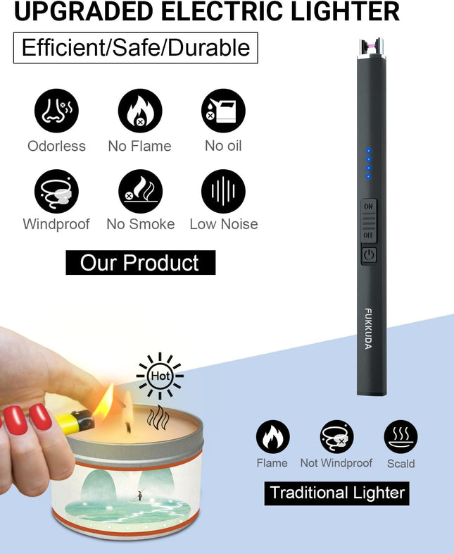 Electric Candle Lighter with Safety Switch - USB Rechargeable Windproof & Flameless Plasma Arc Lighter, Christmas Stocking Stuffers Gifts for Women and Men
