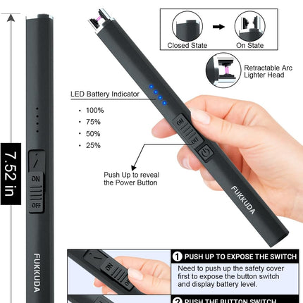 Electric Candle Lighter with Safety Switch - USB Rechargeable Windproof & Flameless Plasma Arc Lighter, Christmas Stocking Stuffers Gifts for Women and Men