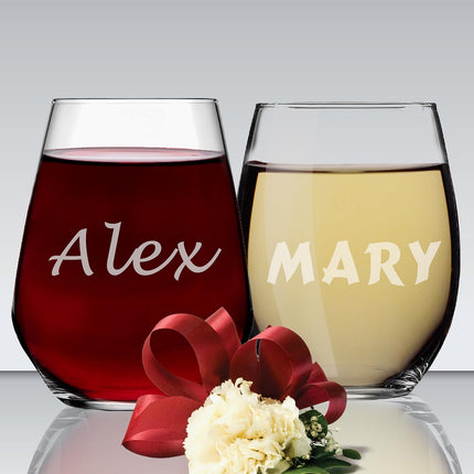 Personalized 15oz Stemless Wine Glass - Engraved With Your Custom Text