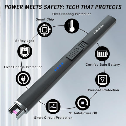 Electric Candle Lighter with Safety Switch - USB Rechargeable Windproof & Flameless Plasma Arc Lighter, Christmas Stocking Stuffers Gifts for Women and Men