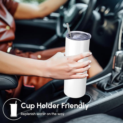 Skinny Sublimation Tumblers with Lid and Straw, 20oz Stainless Steel Straight Tumbler Bulk, Vacuum Insulated Coffee Mug for Home, Office, Travel, DIY