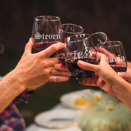 Personalized 15oz Stemless Wine Glass - Engraved With Your Custom Text