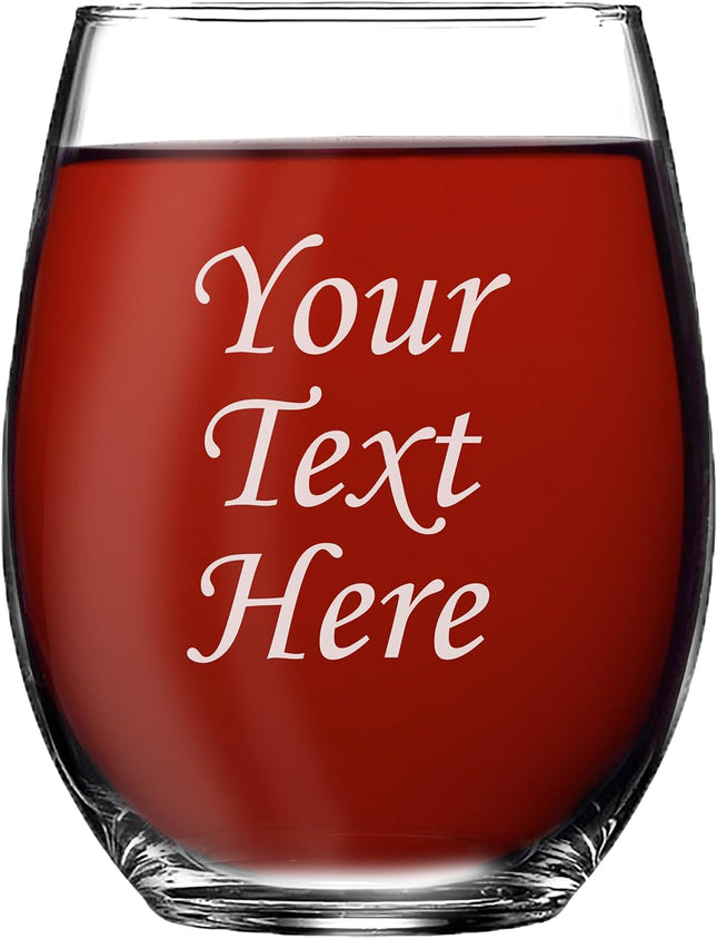 Personalized 15oz Stemless Wine Glass - Engraved With Your Custom Text