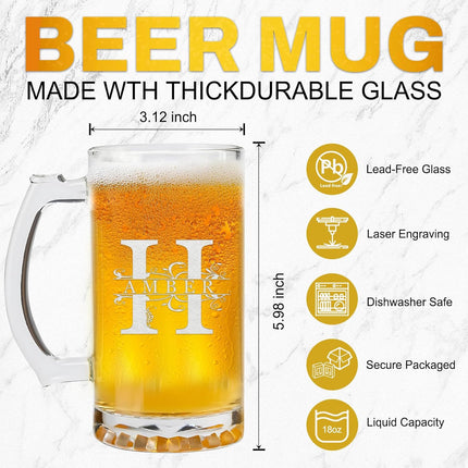 Custom Beer Mug 18/35oz Personalized Engraved Beer Glass with Name for Men, Groomsmen Gifts, Birthday, Father's Day, Style3
